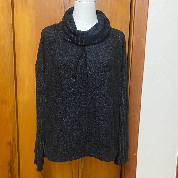 Rip Curl Dark Heathered Gray Cowl Neck Sweater Drawstring Ribbed Long Sleeves - Picture 1 of 8
